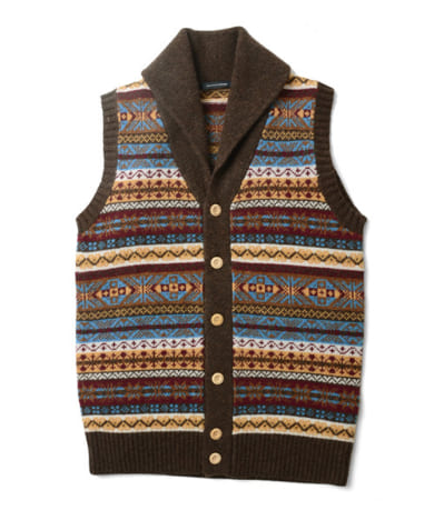 Urban Research Doors Fair Isle Shawl Collar Vest DM9-3016: Grey