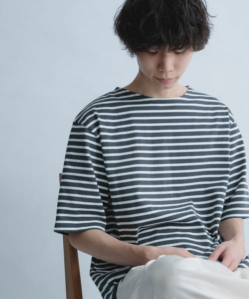 『ユニセックス』FORK&SPOON　ボートネックボーダーショートスリーブ