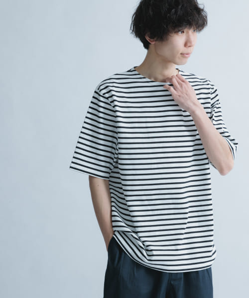『ユニセックス』FORK&SPOON　ボートネックボーダーショートスリーブ