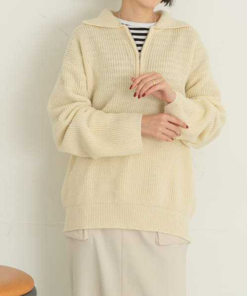ハーフジップ片畦ニット