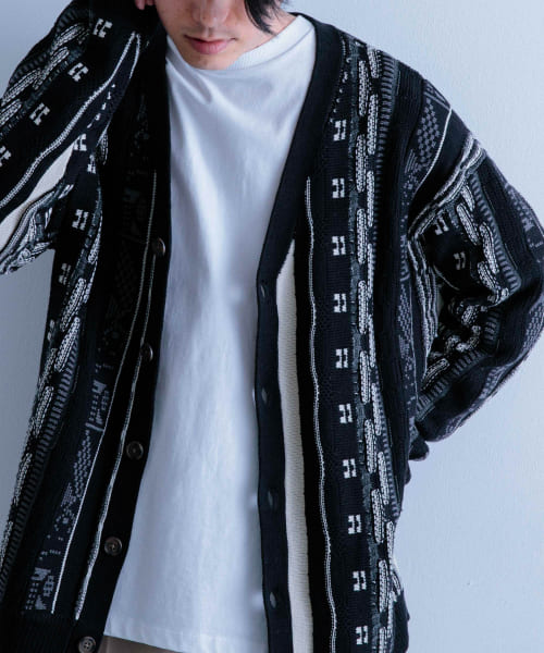 マルチジャカード ニットカーディガン
