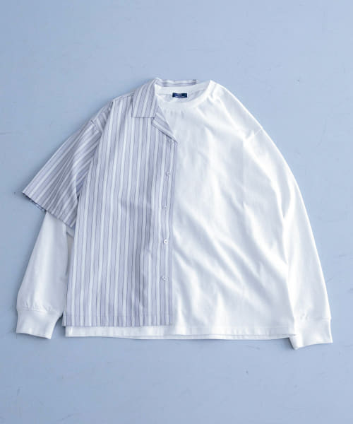 ストライプショートスリーブシャツ+ロングTシャツ レイヤードセット
