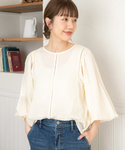 『WEB限定』パフスリーブコットンジャガードブラウス