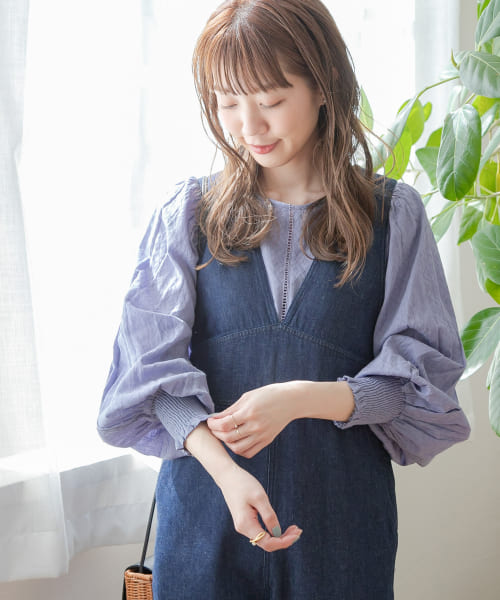 『WEB限定』パフスリーブコットンジャガードブラウス