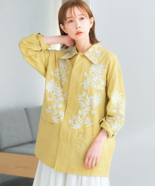 sara mallika　C.LINEN BIG FLOWEREMB JACKET