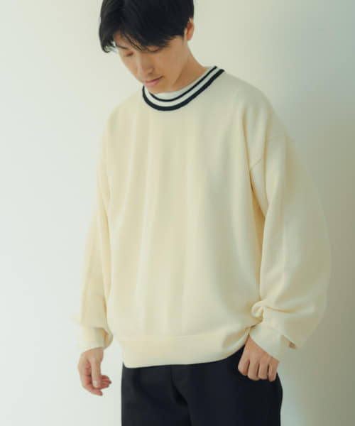 衿ライン メッシュクルーネック プルオーバー