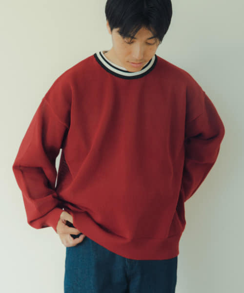 衿ライン メッシュクルーネック プルオーバー