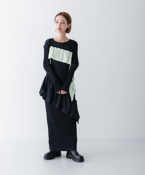 kotohayokozawa　wave long sleeve dress