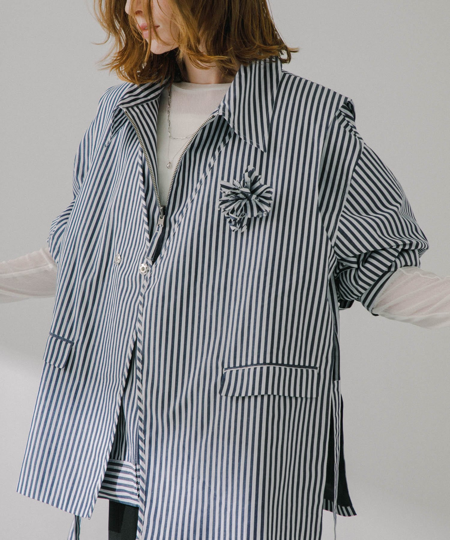 hxcyyd × SOP ストライプフラワーコサージュシャツベスト(UNISEX