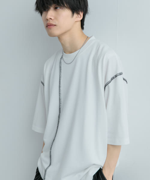 [SENSE OF PLACE][『ユニセックス』ブランケットステッチルーズTシャツ(5分袖)]