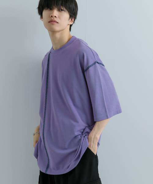 [SENSE OF PLACE][『ユニセックス』ブランケットステッチルーズTシャツ(5分袖)]