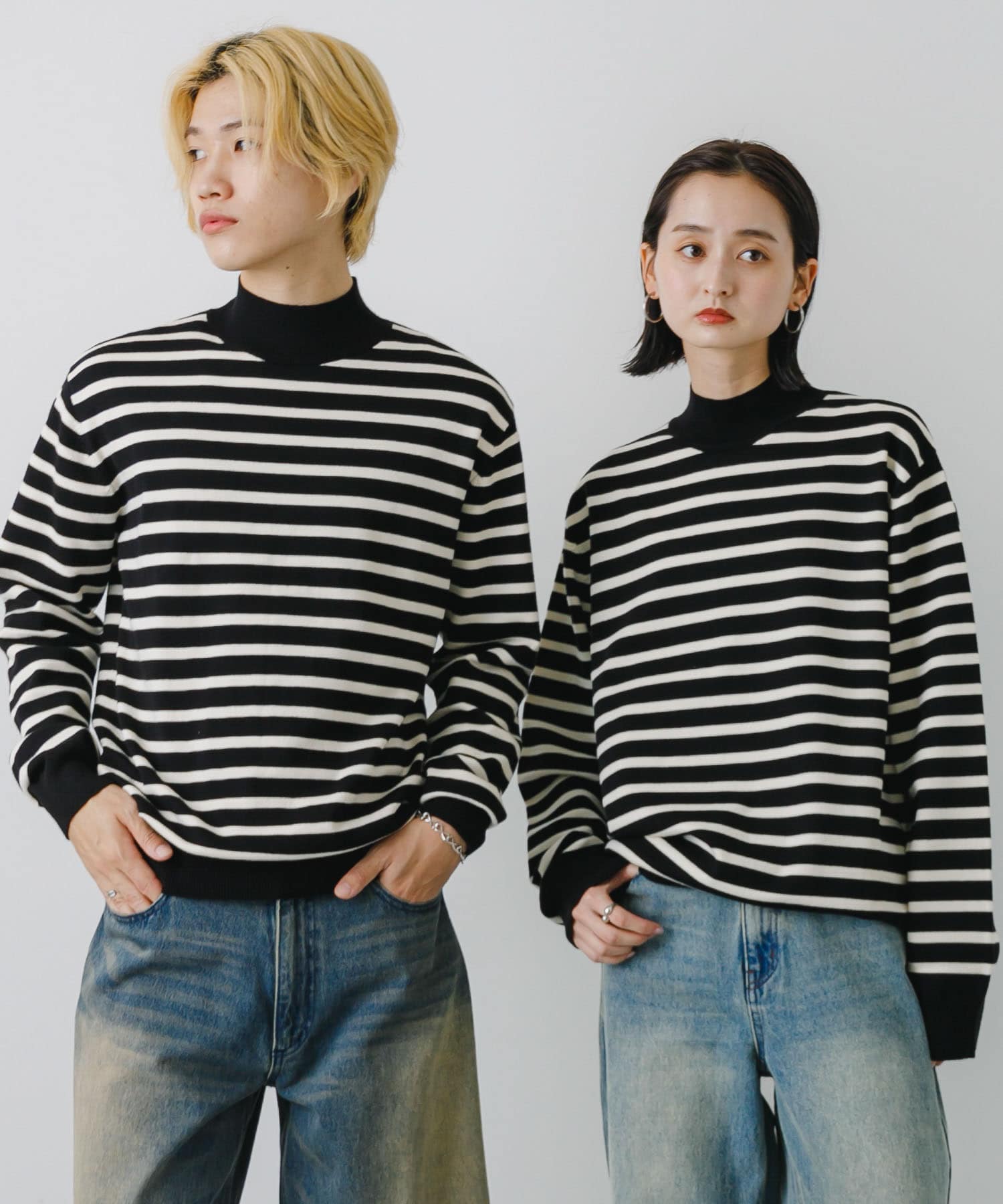 ユニセックス』『洗濯可』ストレッチモックネックニット[AA47