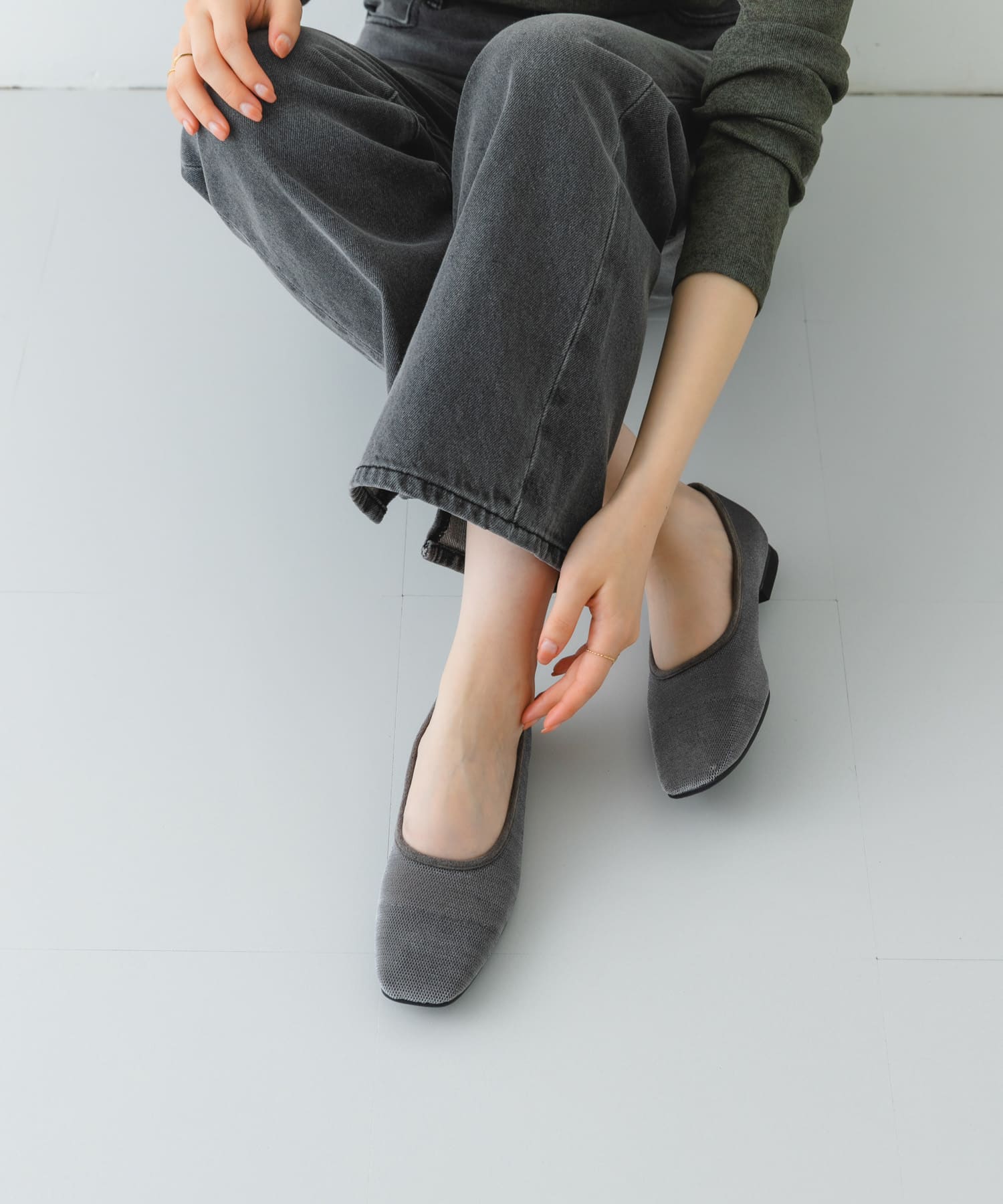 定番人気！ MADE IN JAPAN』スクエアベロアメッシュフラット[XX46-2HU0201 靴