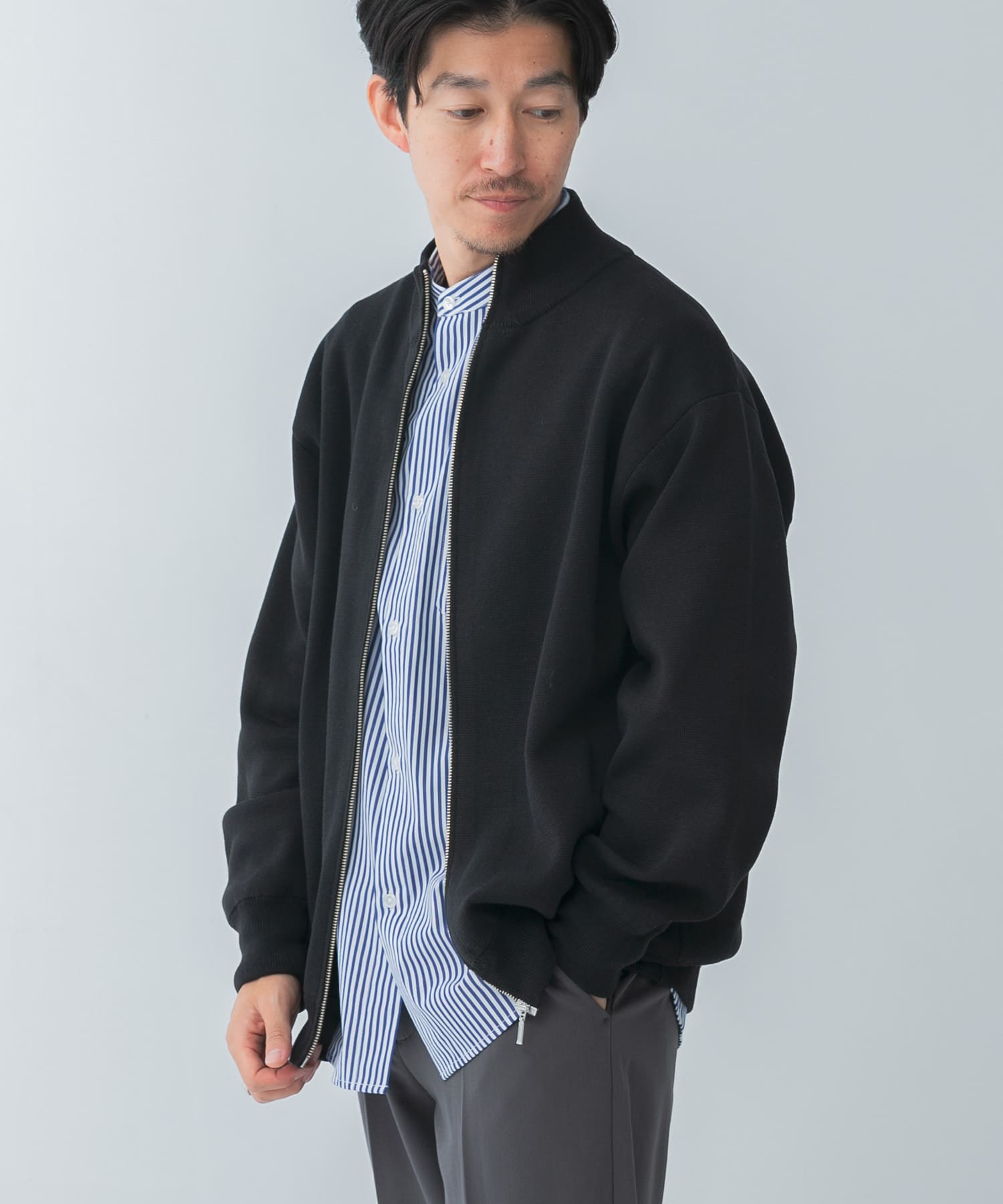 ストライプニットセーター ジッパー - 濃青 | ZARA Japan / 日本