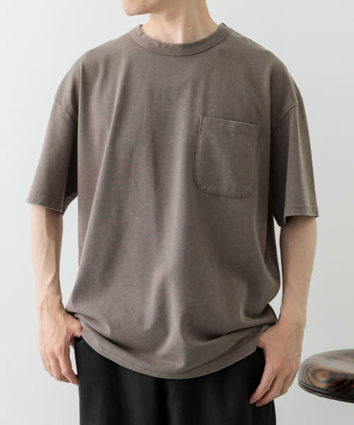 フェード加工クルーネック天竺ポケットTシャツ