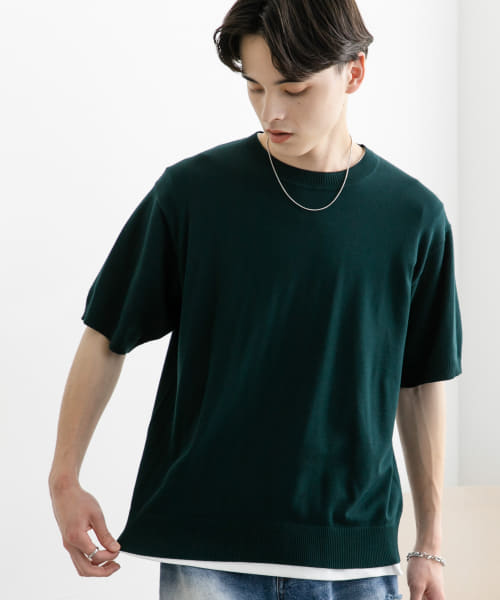 クルーネックニットショートスリーブTシャツ