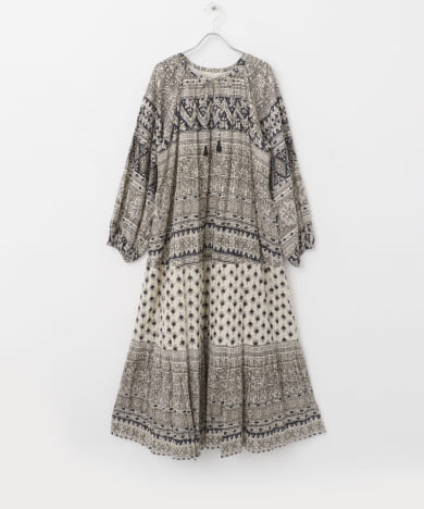 sara mallika　COTTON BORDER PRINT LONG DRESS