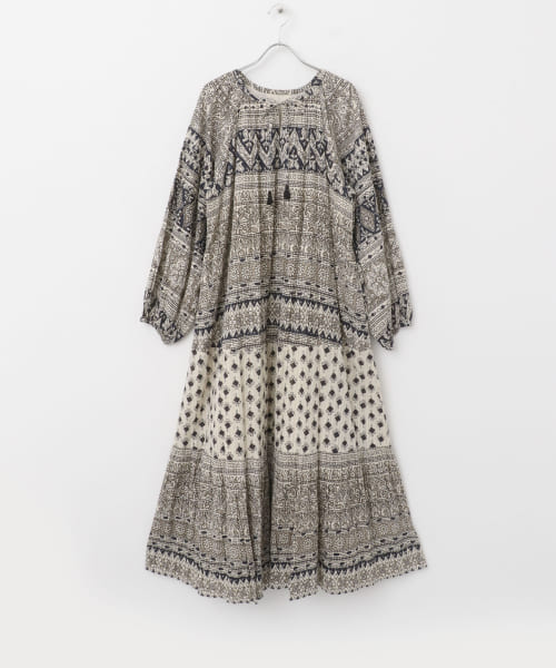 sara mallika　COTTON BORDER PRINT LONG DRESS