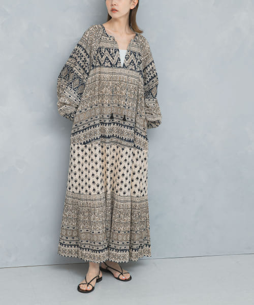 sara mallika　COTTON BORDER PRINT LONG DRESS