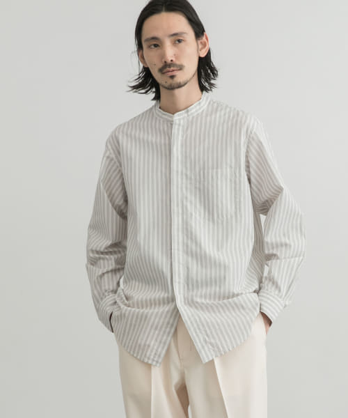 WORK NOT WORK　Stripe Bandcollar Shirts