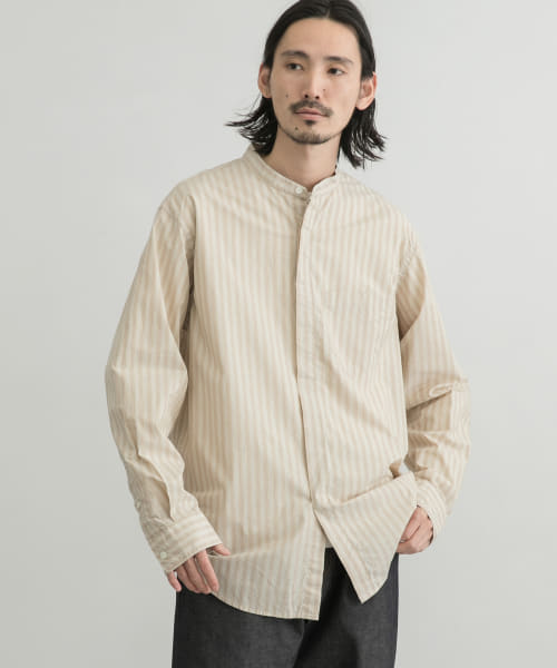 WORK NOT WORK　Stripe Bandcollar Shirts