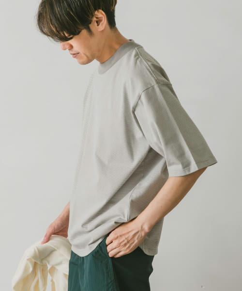 ミジンボーダーモックネックタフTシャツ