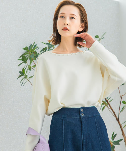 『WEB限定』パール付ドルマンスリーブプルオーバー