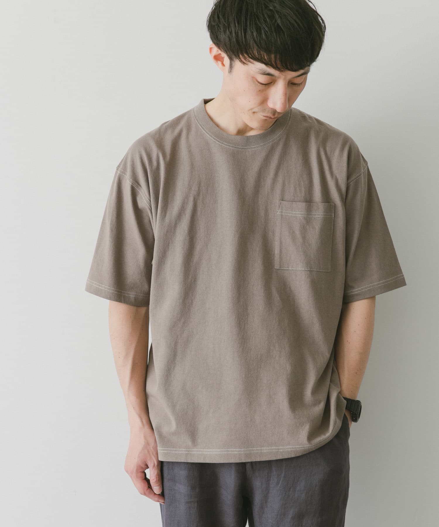 USAコットン配色ステッチポケットTシャツ[DRX｜URBAN