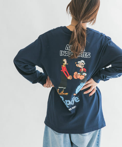 ALPHA INDUSTRIES　LONG-SLEEVE-T POPEYE AND OLIVE