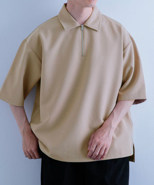 ストレッチ布帛 ハーフジップ半袖ポロシャツ