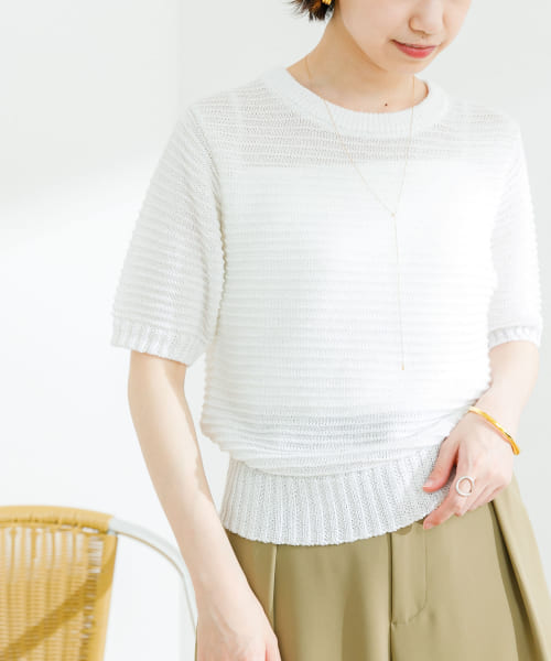 麻混クロップド丈ニット