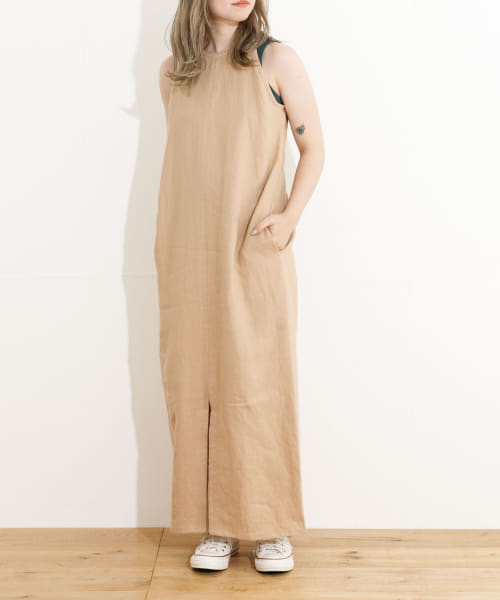 &her　Linen Nosleeve Dress