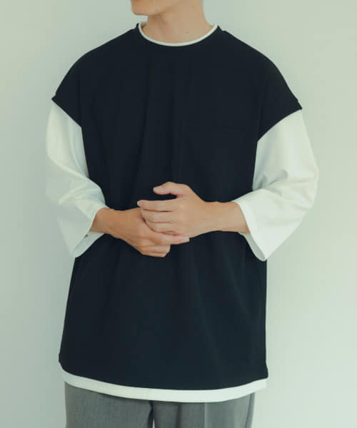 高機能サーマル フェイクレイヤード7分袖Tシャツ