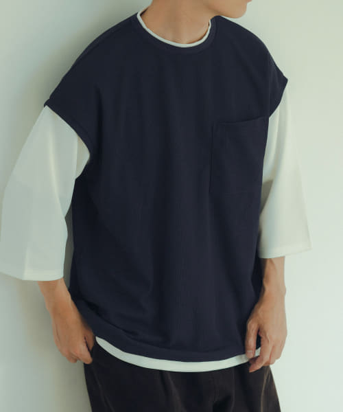 高機能サーマル フェイクレイヤード7分袖Tシャツ