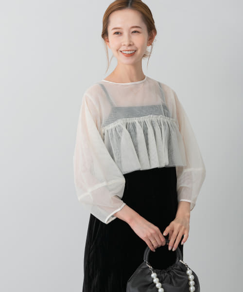 チュールブラウス×ベロアワンピースセット