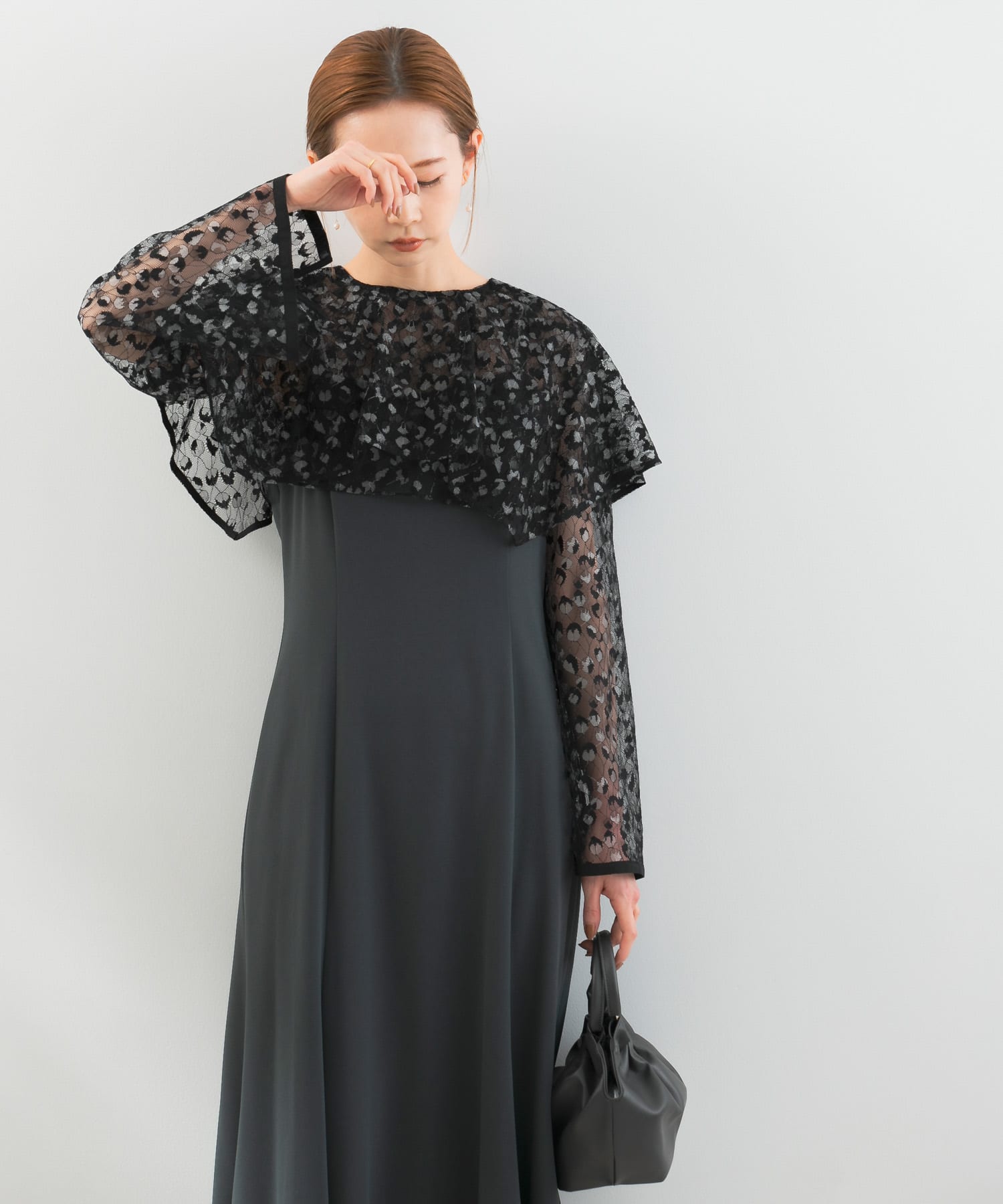 DRESS+ ドレス ワンピース 総レース Aライン ミモレ丈 結婚式