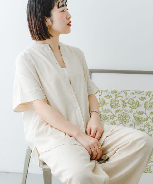 [ITEMS][『セットアップ対応』『洗濯可』リネンレーヨンフレンチシャツ]