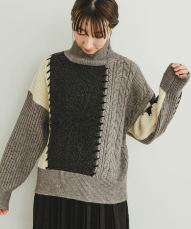 美品 ピクチャーズ Pictures 沖縄 パッチワーク ニット セーター
