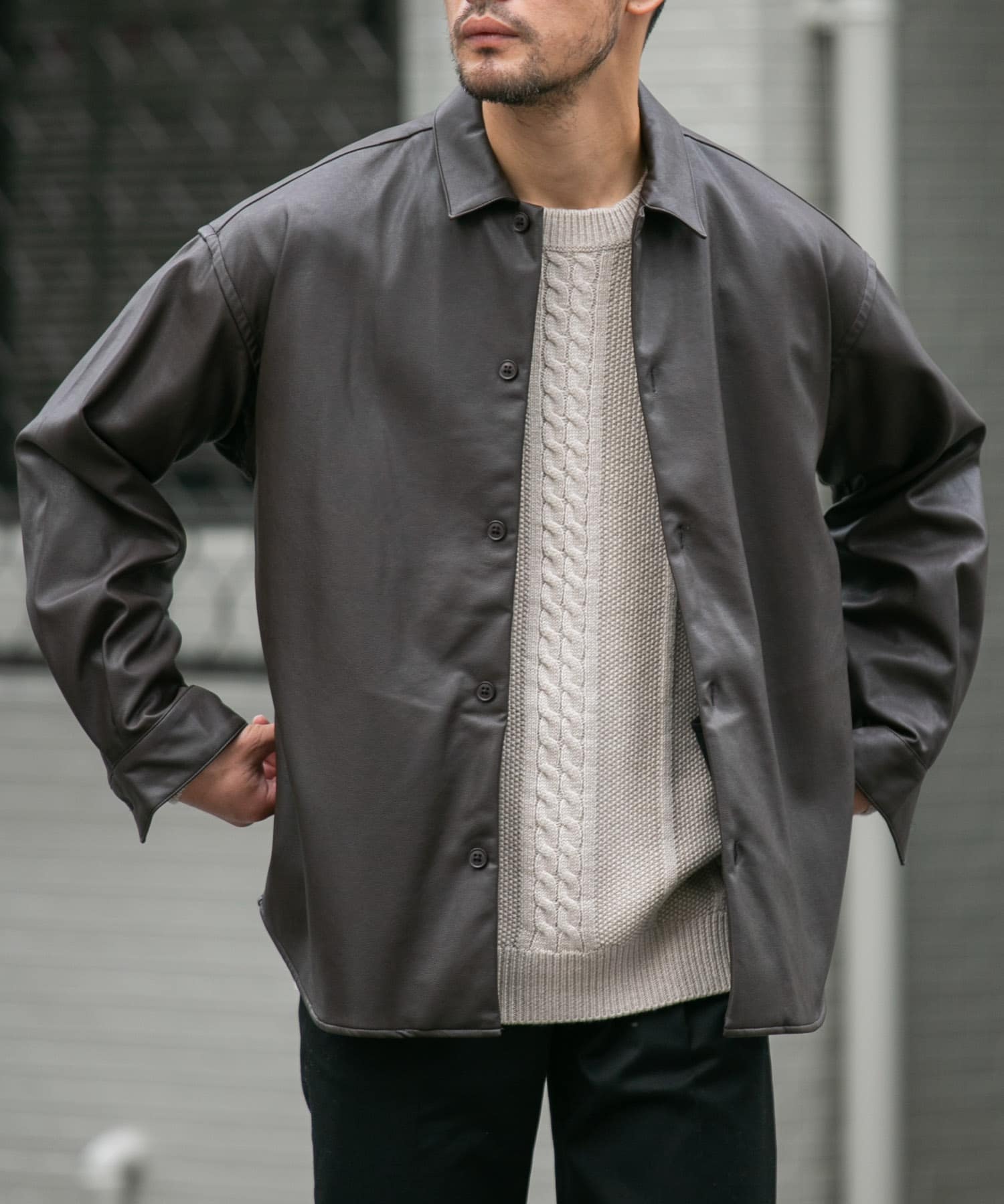【SALE／20%OFF】URBAN RESEARCH ROSSO 『XLサイズあり』Fake Fabricサイドポケットシャツジャケット アーバンリサーチロッソ ジャケット・アウター その他のジャケット・アウター ブラウン ブラック【RBA_E】【送料無料】