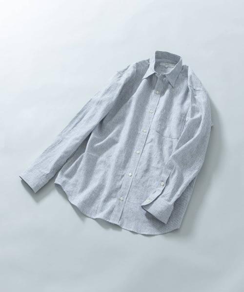 『WEB限定』『XLサイズあり』リラックスコットンリネンレギュラーカラー長袖シャツ