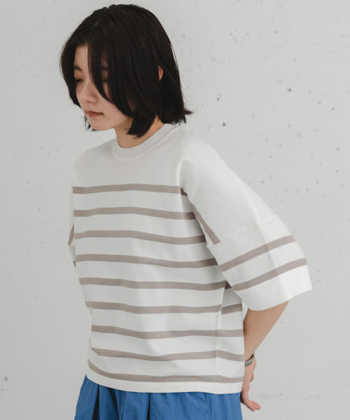 ナバルボーダーショートスリーブニットTシャツ