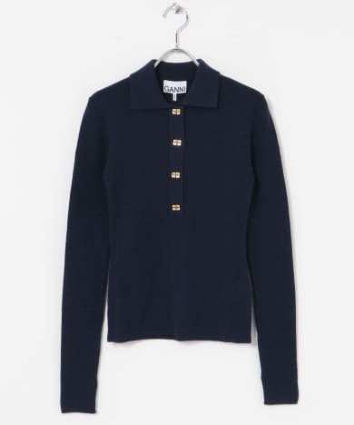 GANNI　Mini Ribbed Merino Polo