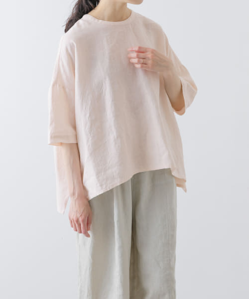 リネンクルーネックハーフスリーブ