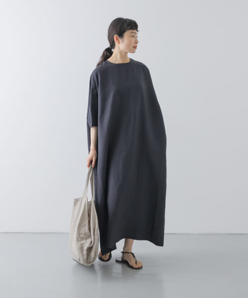 『2サイズ展開』リネンレーヨンワイドワンピース