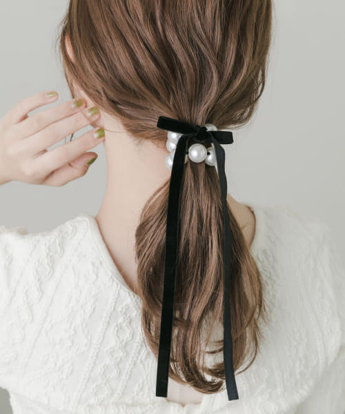 ビッグパールベロアリボンヘアゴム