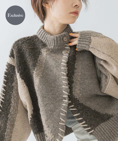 『別注』leinwande×ROSSO　Intarsia Patctwork cardigan