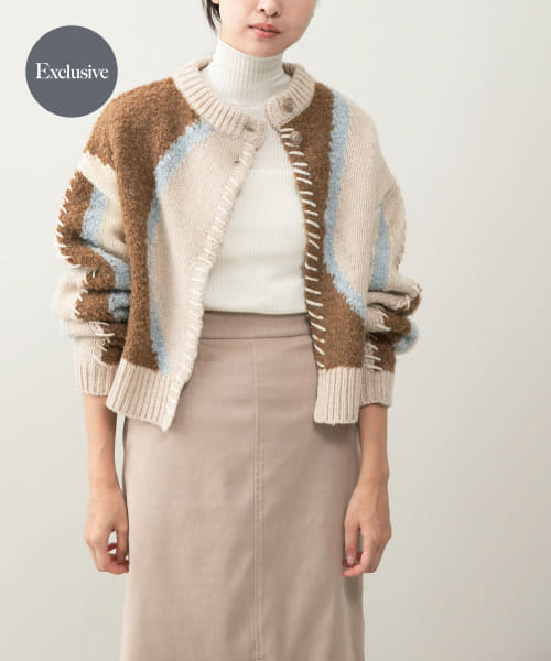 『別注』leinwande×ROSSO　Intarsia Patctwork cardigan
