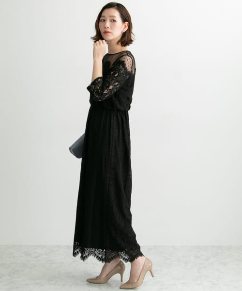 troisiemechaco　ドットチュール×パネルレースドレス