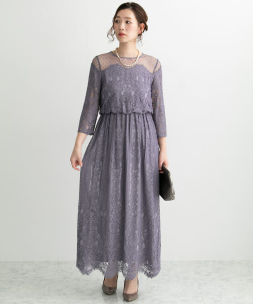 troisiemechaco　ドットチュール×パネルレースドレス