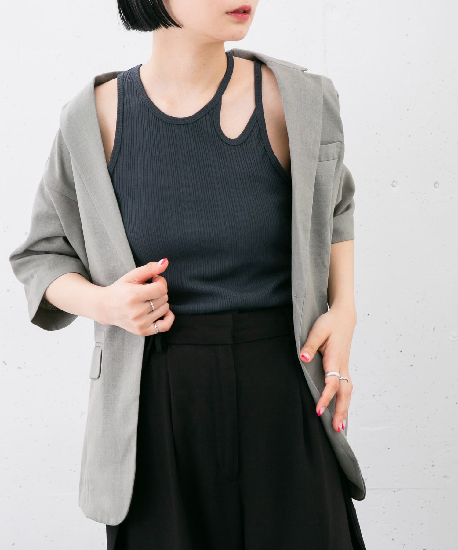 希少 美品 ENFOLD ハイカウントコットン アシンメトリータンク